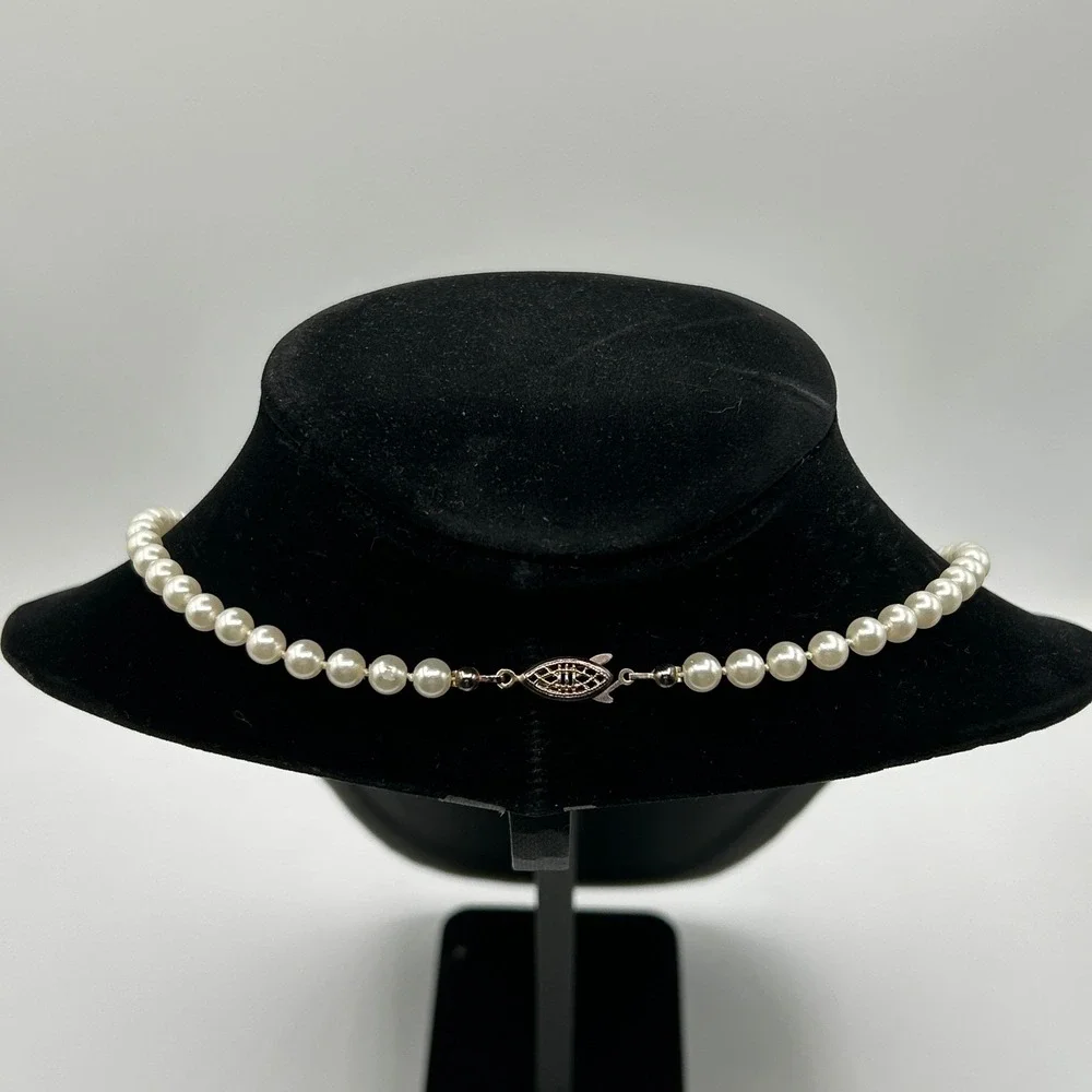 Vintage Faux Pearl Strand Necklace Fishhook Filigree Clasp Princess Length Bride